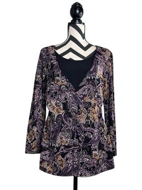 Elementz Whimsigoth Sz L Layered Boho Paisley Jewel Toned Long-Sleeve Blouse